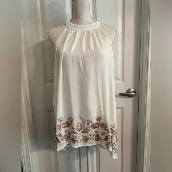 Pol Womens Blouse White Sleeveless With bottom Embroidered Boho halter neck line - Picture 14 of 14